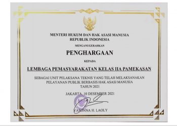 Lapas Kelas II A Pamekasan Raih Penghargaan Pelayanan Berbasis HAM